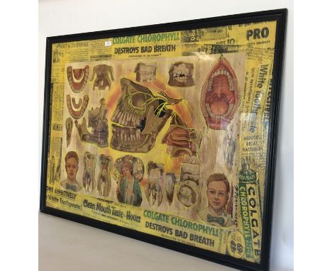 PIETRO PSAIER: "Mouth Fetish, A Study With Teeth".Dated 1969. A framed and glazed decollage laid down on dry pear wood, overl