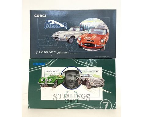 CORGI: Two boxed die-cast model racing car sets comprising "Stirlings Choice" Jaguar XK 120, numbered 97681, together with "2