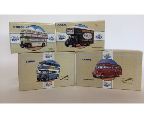 CORGI: Four boxed "Classic Commercials from Corgi" die-cast model buses numbered 97002; 97088; 97199, and 97105. (4). Est. £2