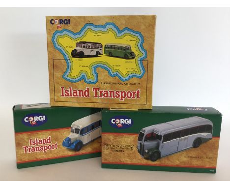 CORGI: Three boxed "Island Transport" die-cast model buses numbered 97101; 97180, and 97741. (3). Est. £20 - £30.