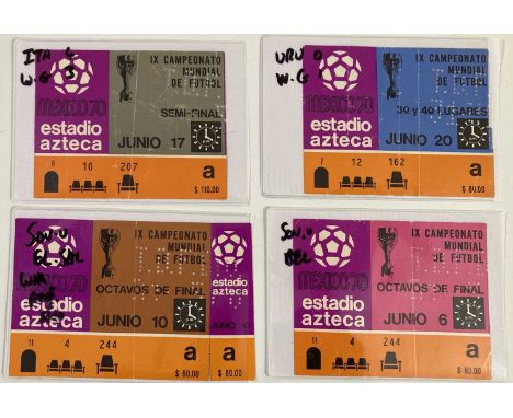 Four ticket stubs from the 1970 Mexico World Cup inc: Soviet Union v Belgium, Soviet Union v El Salvador (partially complete)