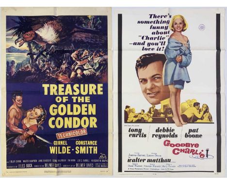 11 folded posters, mostly US-one sheet (27x41") examples for films c 1960s. Titles inc: 'Goodbye Charlie', (1964), 'Treasure 