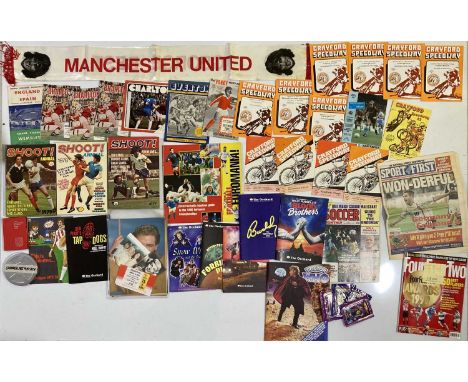 A mixed lot with sporting / film memorabilia: inc original Manchester Evening News billboard poster 'United City in Milk Cup 