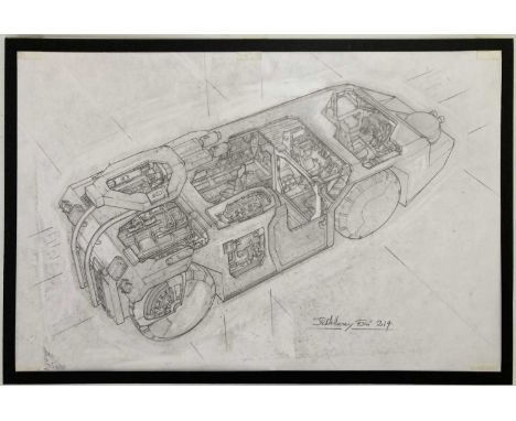 A sheet of A3 tracing paper of the original preliminary cutaway artwork depicting the iconic Armoured Personnel Carrier vehic