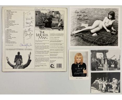 Film signed items inc: Wicker Man soundtrack LP (Trunk, red, BARKED 4, appears in clean condition) signed to reverse of sleev