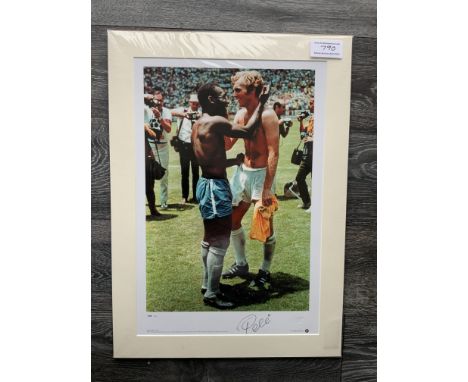 Pele + Bobby Moore Signed Football Print: In mount measuring 19 x 26 inches with COA from leading dealer A1 Sporting Memorabi