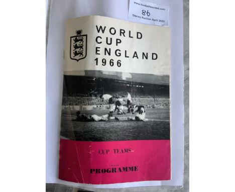 1966 World Cup Pirate Tournament Programme: Rare item made by Starkey which consists of 8 pages. Creasing but no writing.