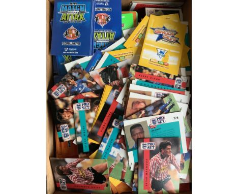 Football Trade Card Box: An old wooden box containing Match Attax, Pro Set and Magic Box Shoot Out cards in excellent conditi