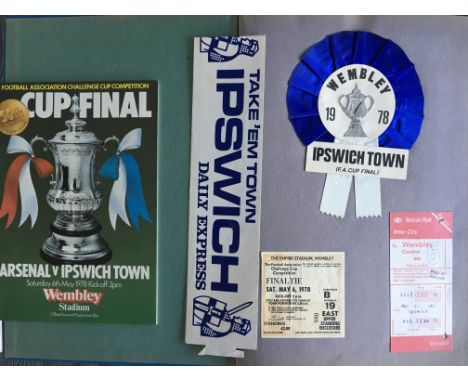 Ipswich Town 1978 FA Cup Final Football Memorabilia: Scrapbook with programme, ticket, train ticket, Daily Express hat, penna