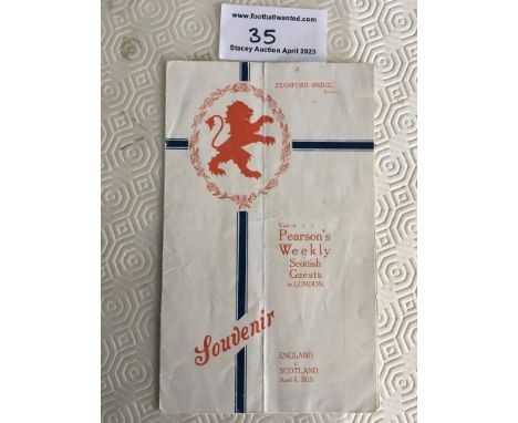 1913 England v Scotland Football Menu: Four page menu for match played at Chelsea on 5 4 1913. 110 year old menu has a 1.5 in