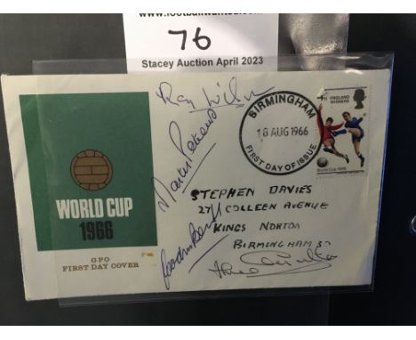 England 1966 World Cup Winners Signed FDC: Winners stamp with first day of issue date stamp of 18 8 1966. Postmarked and addr