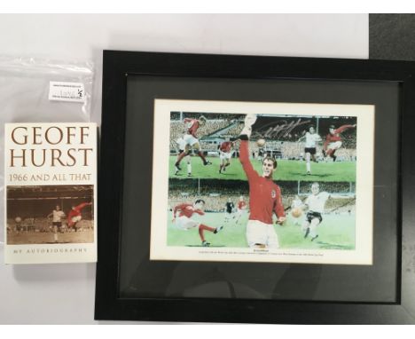Geoff Hurst England Signed Book + Print: 1966 And All That hardback autobiography hand signed without dedication. C/W print o