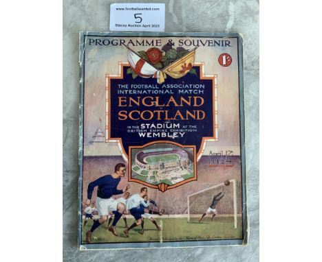 1924 England v Scotland Football Programme: Wembley became the home of England and this was the first International played at