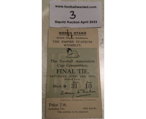 1923 FA Cup Final Football Ticket: Bolton Wanderers v West Ham original ticket in very good condition. Tiny mark at top where