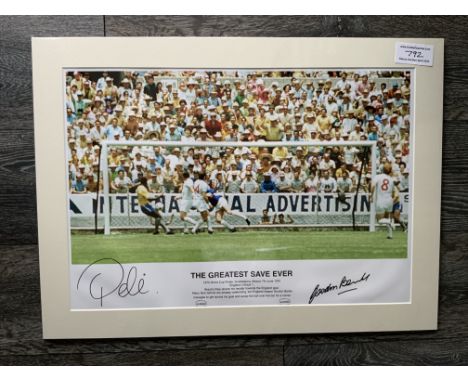 Pele + Banks Signed Football Print: In mount measuring 27 x 20 inches with COA from leading dealer A1 Sporting Memorabilia. D