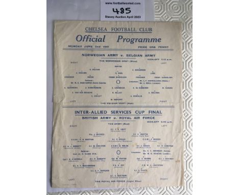 1941 Norway v Belgium Army Football Programme: Played at Chelsea. Single sheet with folding in good condition with no team ch