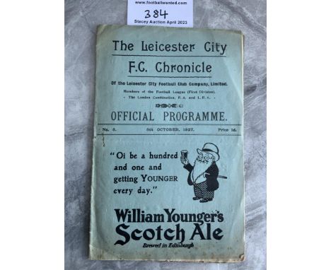 1927 - 1928 Leicester City v Liverpool Football Programme: Very good condition with no team changes. Light foxing at the bott