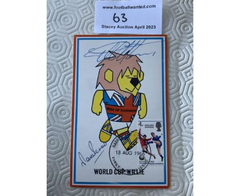 Hurst + Peters Signed 1966 World Cup Willie Postcard: Original unwritten postcard with FA 1966 to rear and stamped Cameo Stam