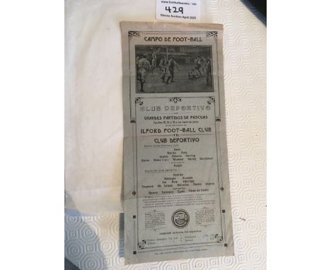 1913 Deportivo v Ilford Football Programme: Long single sheet with no team changes. At the top it depicts a goalmouth scene. 