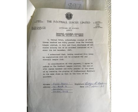 George Cohen Fulham Signed Football League Letter: Interesting letters regarding the injury the World Cup winner received in 