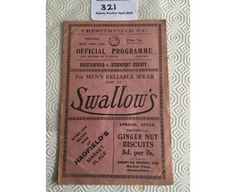 1929 - 1930 Chesterfield v Stockport County Football Programmes: Fair/good condition league match with no team changes. Light