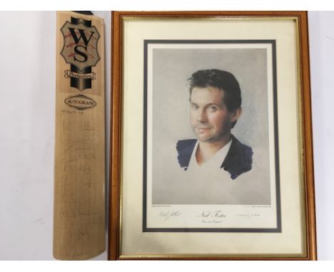 Essex Signed Cricket Autographs: Full size cricket bat signed by 11 dedicated to Bob, Neil Foster Ltd edition 12/100 large fr