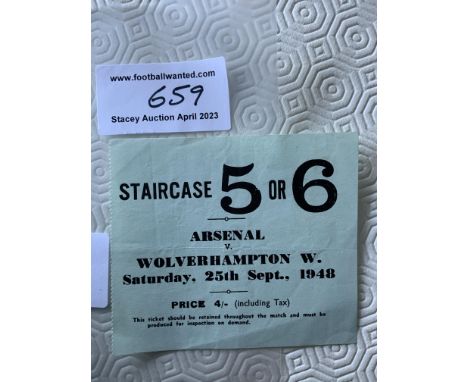 48/49 Arsenal v Wolves Football Ticket: League match in good condition with lightest fold.