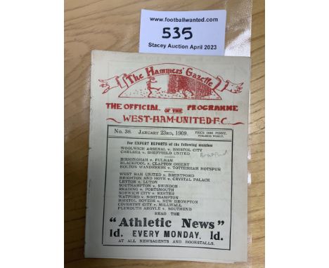 1908 - 1909 West Ham v Brentford Football Programme: Good condition 16 page ex bound with covers and has no team changes. Gre