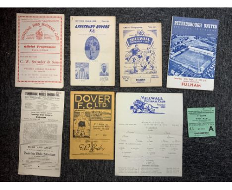 Fulham Football Programmes + Ticket: Home league ticket v West Ham. C/W some interesting aways at 50/51 Dover, mid 50s Eynesb