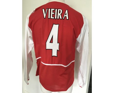 Viera Arsenal Match Worn Football Shirt: Red long sleeve Champions League shirt with number 4 Viera to rear. Champions League