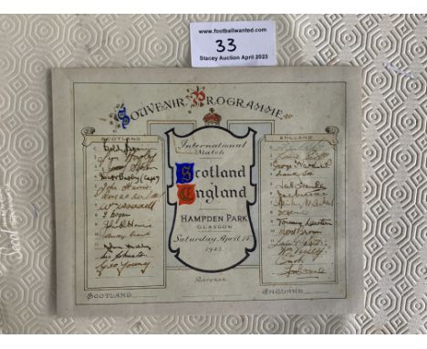 1945 Scotland v England Fully Signed Football Programme: Single unofficial card hand signed neatly by both squads for the mat