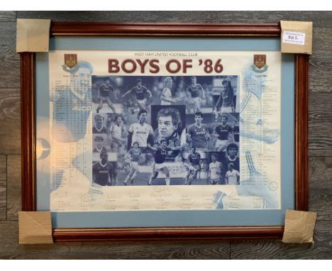 West Ham Boys Of 86 Signed Football Print: Celebrating West Hams record ever highest placed finish in the top division in 85/