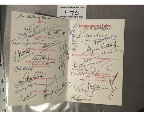 Manchester United 1st Reunion Signed Dinner Menu: Held in 1986 by the Association of Former Manchester United Players and was
