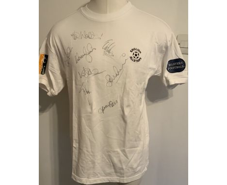 England All Stars Match Worn Signed Football Shirts: White short sleeve with autographs including Viv Anderson, Lee Sharpe, P