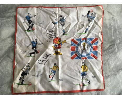 1966 Football World Cup Signed Handkerchief: Previous winners, World Cup Willie and World Cup logo make this an attractive it