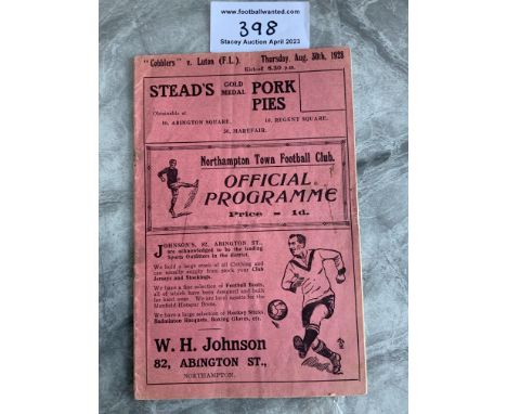 1928 - 1929 Northampton Town v Luton Town Football Programme: Fair/good condition with no team changes. Can see a little rust