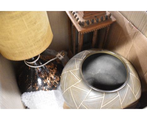 A vintage 1970's lamp with wooden lantern and Denby