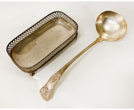 STERLING SILVER CLAW FOOTED TRAY &amp; A HM SILVER LADLE - 20 IMP OZS APPROX