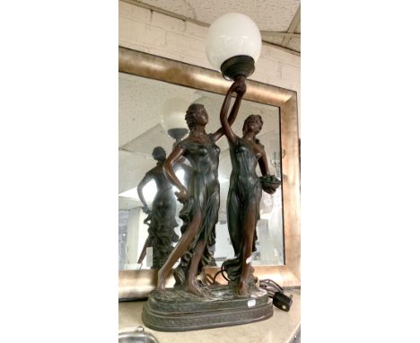 LARGE ART NOUVEAU STYLE TWIN FIGURE TABLE LAMP - 75 CMS (H) INCLUDING SHADE