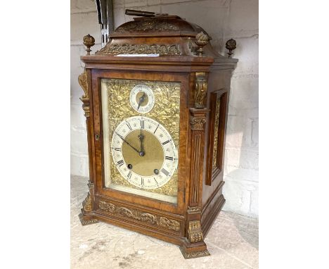 GERMAN / SWISS BURR WALNUT MANTLE CLOCKThe clock is in fair commensurate condition however does not stand evenly.  
