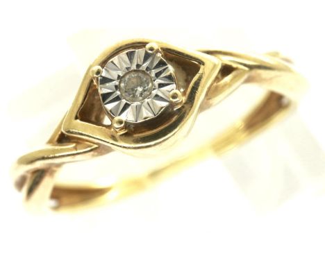 9ct gold diamond solitaire ring, size J, 1.7g. P&amp;P Group 1 (£14+VAT for the first lot and £1+VAT for subsequent lots) 