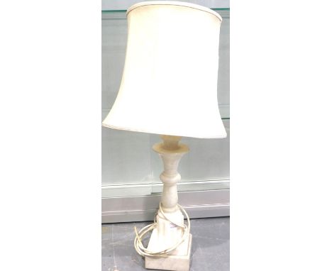 White alabaster table lamp with shade, H: 65 cm. Not available for in-house P&amp;P 