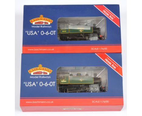 Bachmann pair of boxed steam loco's. Comprising M-110 & MR104A BR Green USA Class Tank Loco's. Boxes have been affected due t