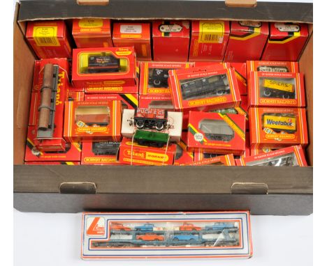 Hornby, Triang &amp; Lima Group of boxed wagons. To include R714 GWR Brake Van; R728 Closed Van - Weetabix; R730 Mineral Wago