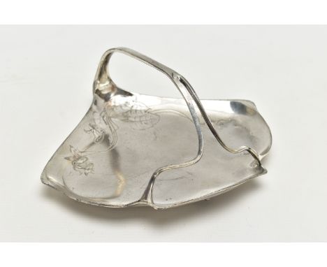 A WHITE METAL FRUIT BASKET TRAY, art nouveau floral design, signed to the base 5142 'BG imperial', approximate dimensions 270