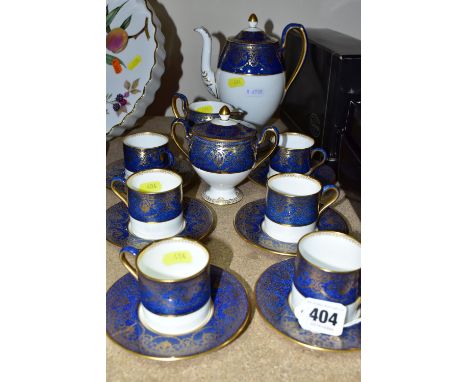 A WEDGWOOD DEMITASSE COFFEE SET, comprising six coffee cans, six saucers, coffee pot, covered sugar bowl, cream jug pattern N