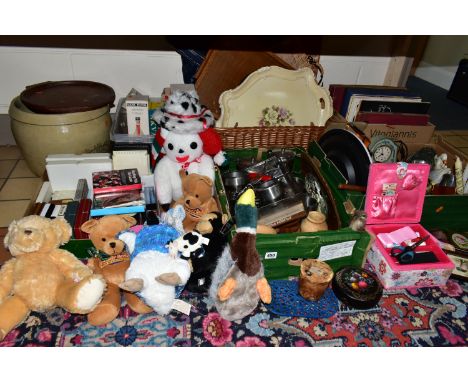 SIX BOXES AND LOOSE METALWARES, RECORDS AND SUNDRY ITEMS, to include a Doulton &amp; Co Lambeth improved bread pan height 28c