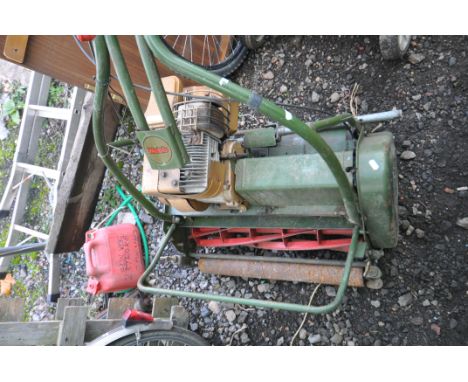 A VINTAGE WEBB SELF PROPELLED PETROL CYLINDER MOWER with 24in cut (engine pulls freely but hasn't started)