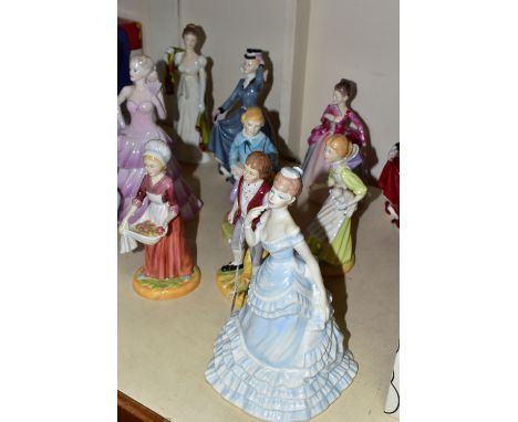 TWELVE UNBOXED CERAMIC FIGURINES AND FIGURES, comprising three Coalport Ladies of Fashion - Donna, Bolero and Honor, together