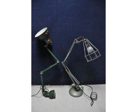 TWO ANGLEPOISE LAMPS comprising a E.D.L three arm industrial machinist lamp along with a vintage standing angle poise lamp wi